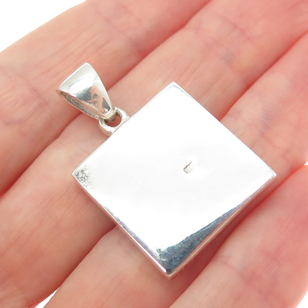 925 Sterling Silver Vintage Real MOP Modernist Square Charm Pendant