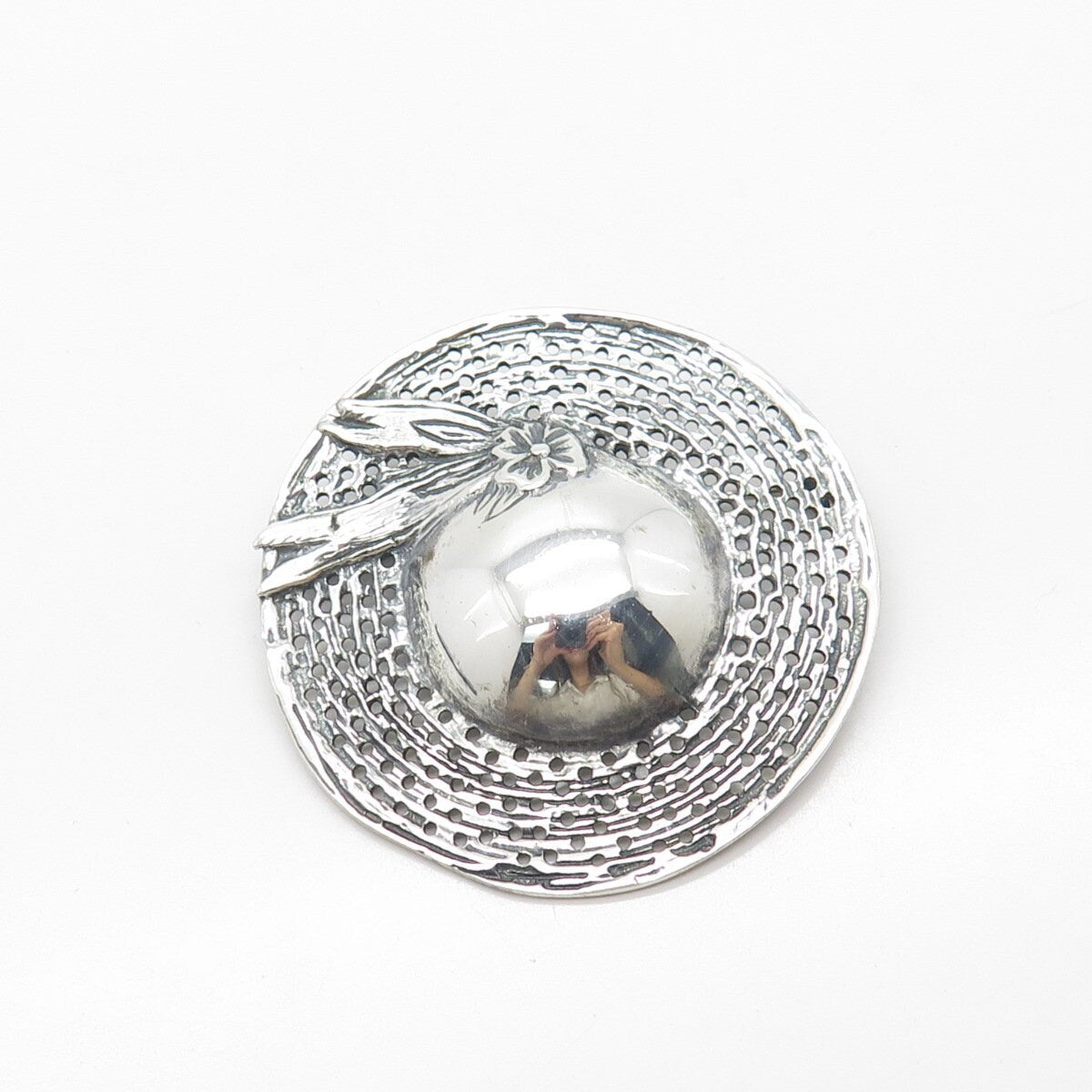 925 Sterling Silver Vintage Lady's Hat w/ Flower Pin Brooch