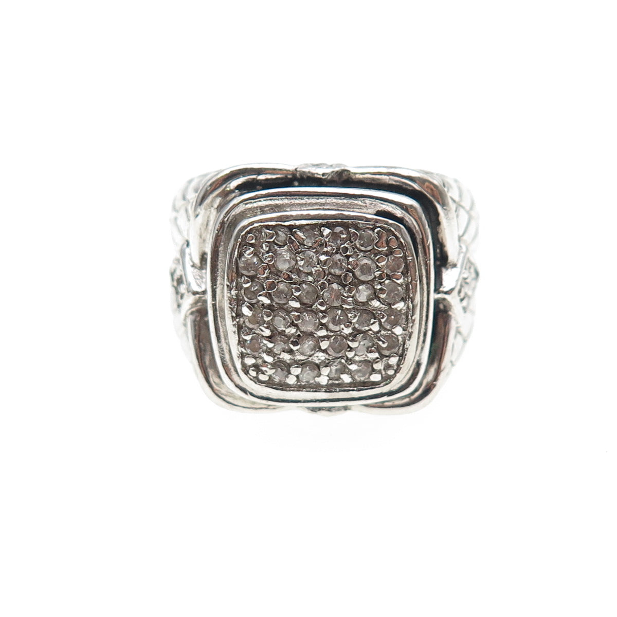 925 Sterling Silver Round-Cut C Z Oxidized Ring Size 8.25