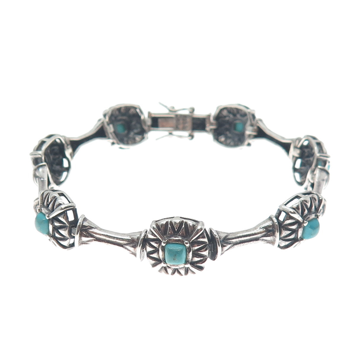 ROSS SIMONS 925 Sterling Silver Vintage Real Turquoise Station Bracelet 7.25"