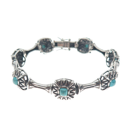 ROSS SIMONS 925 Sterling Silver Vintage Real Turquoise Station Bracelet 7.25"