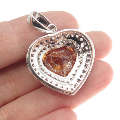 925 Sterling Silver White & Fire C Z Heart Pendant