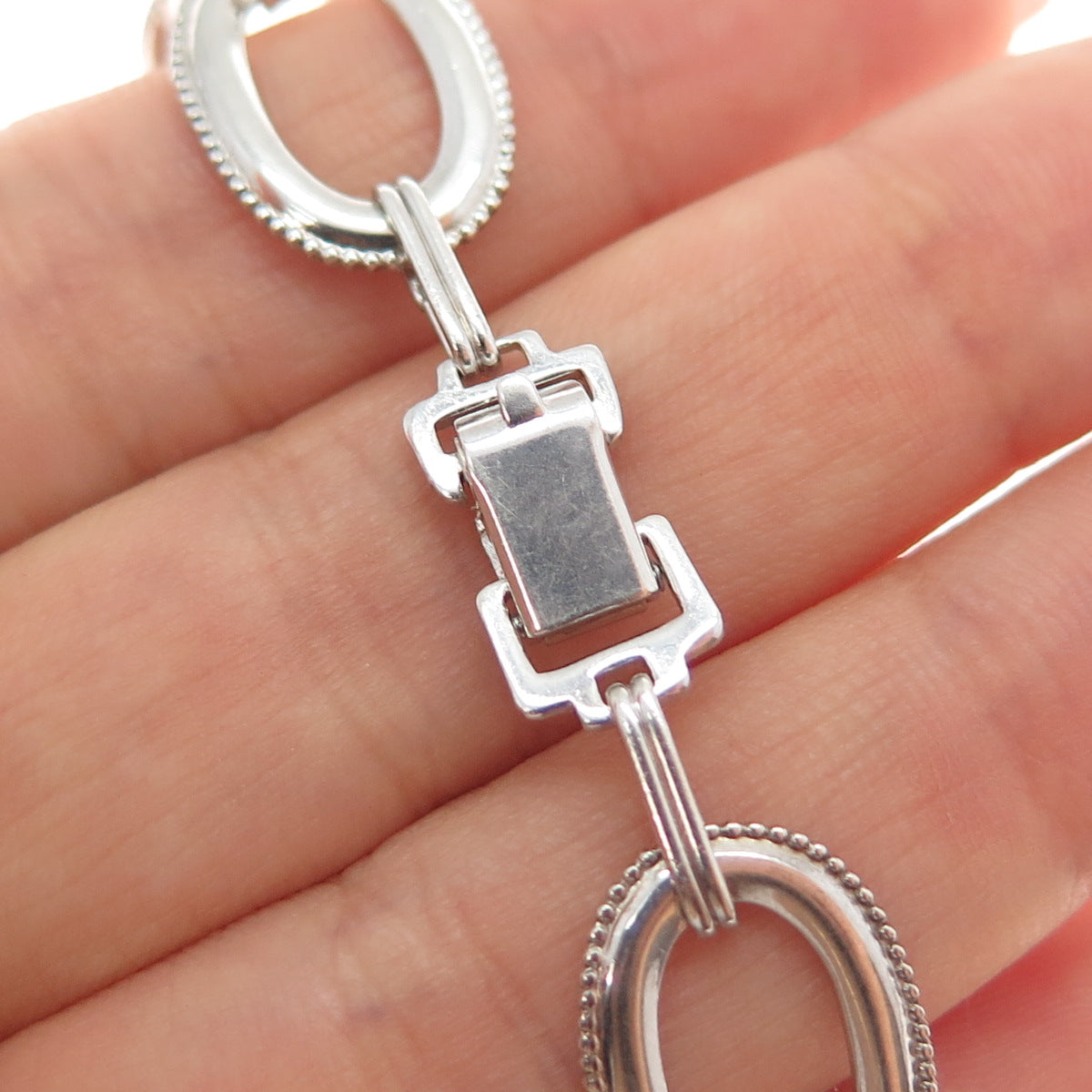 W. E. RICHARDS 925 Sterling Silver Antique Art Deco Oval Link Bracelet 6.75"