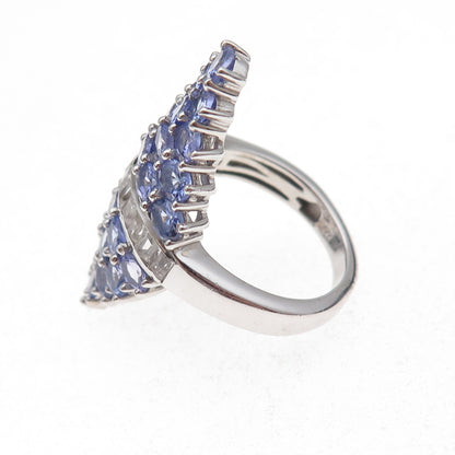 Chuck Clemency 925 Sterling Silver Real Tanzanite & White Topaz Ring Size 8.25