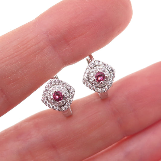925 Sterling Silver Round-Cut Pink & White C Z Hoop Earrings