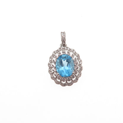 925 Sterling Silver Real Swiss Blue & White Topaz Charm Pendant