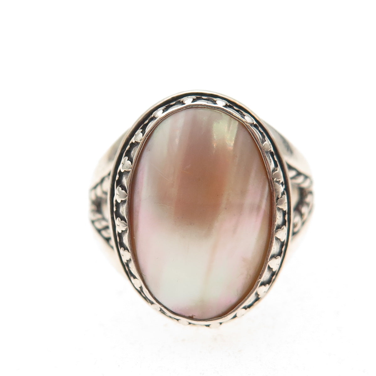 Carolyn Pollack 925 Sterling Silver Vintage Real MOP Crown Oxidized Ring Size 10