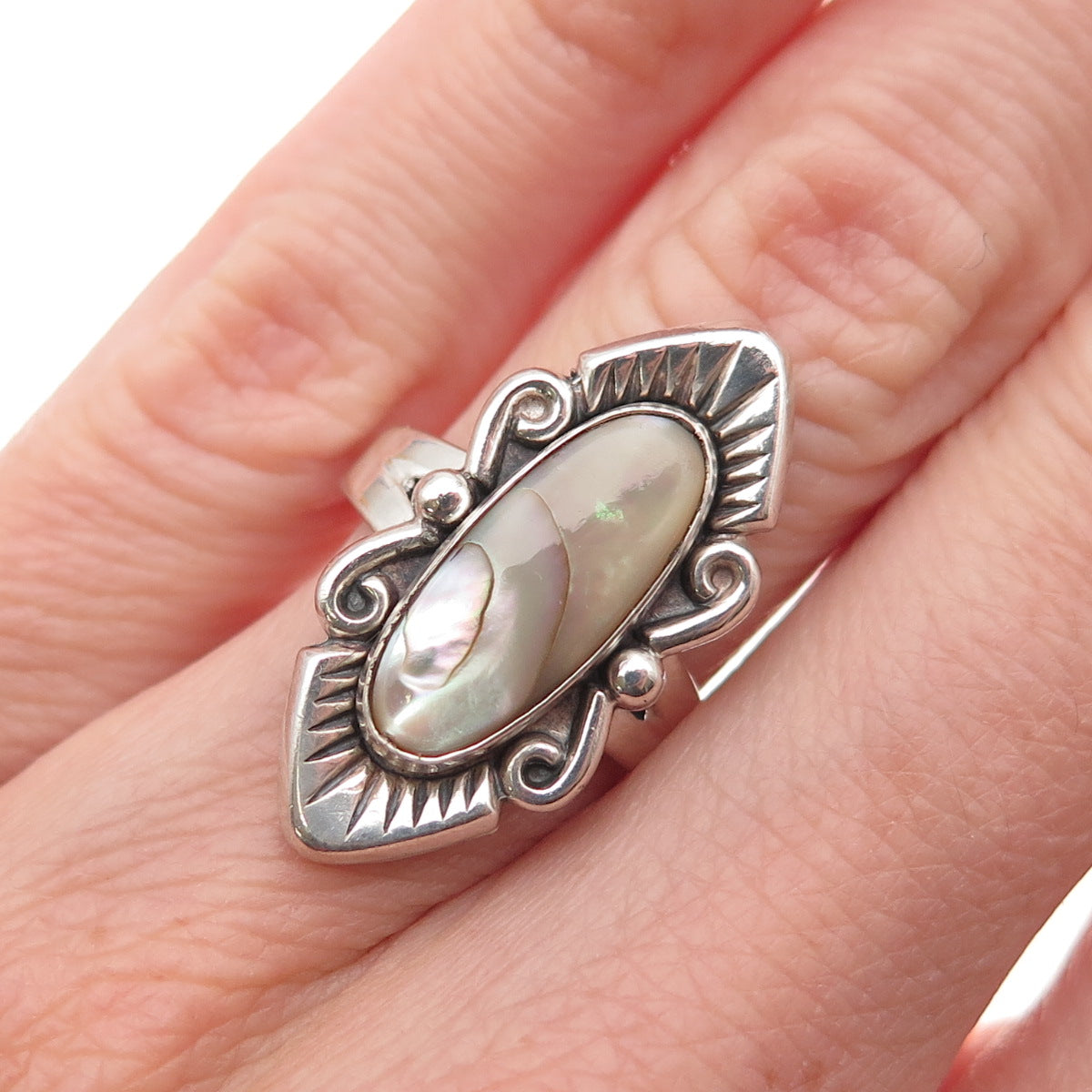 Bell Trading Post Old Pawn 925 Sterling Silver Vintage Abalone Shell Ring Size 5