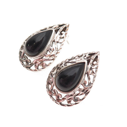 Chapal Zenray 925 Sterling Silver Vintage Real Black Onyx Teardrop Earrings