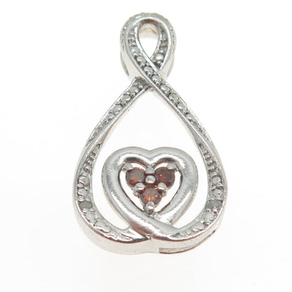 925 Sterling Silver Real Round-Cut Cognac & White Diamond Heart Slide Pendant