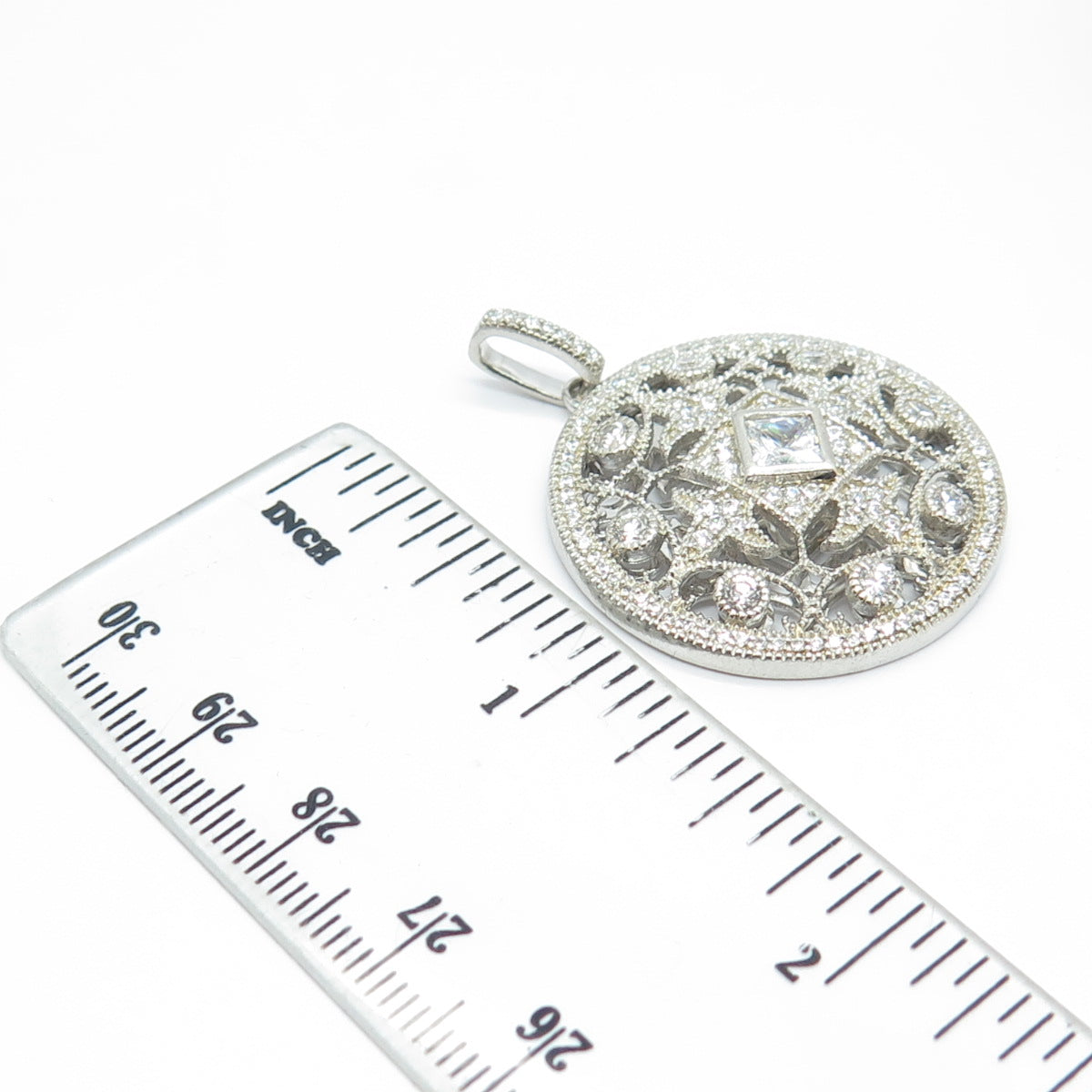 925 Sterling Silver Pave C Z Ornate Pendant