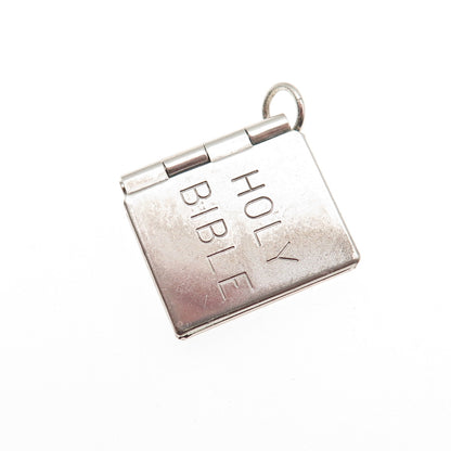 Wells 925 Sterling Silver Antique Art Deco Holy Bible Locket Mini Charm Pendant