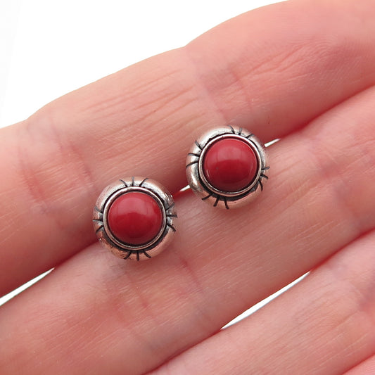 Desert Wind 925 Sterling Silver Vintage Southwestern Real Coral Stud Earrings