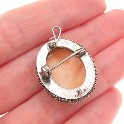 CAMEXCO & CO. 800 Silver Antique Real Carved MOP Cameo Pin Brooch / Pendant