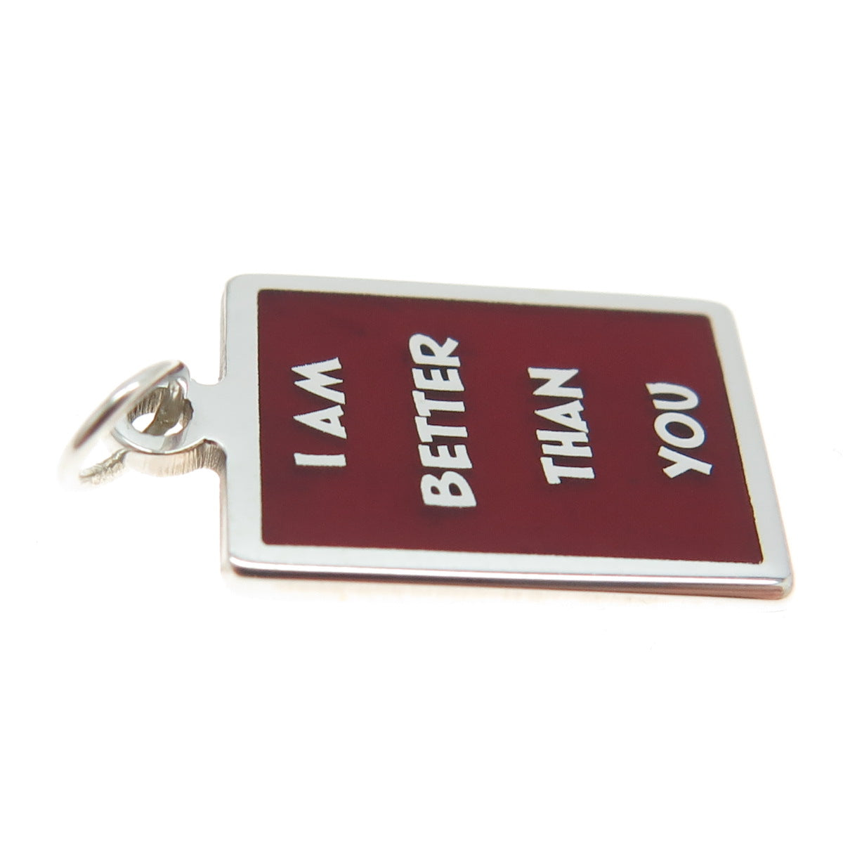 925 Sterling Silver Red Enamel "I Am Better Than You" Minimalist Charm Pendant