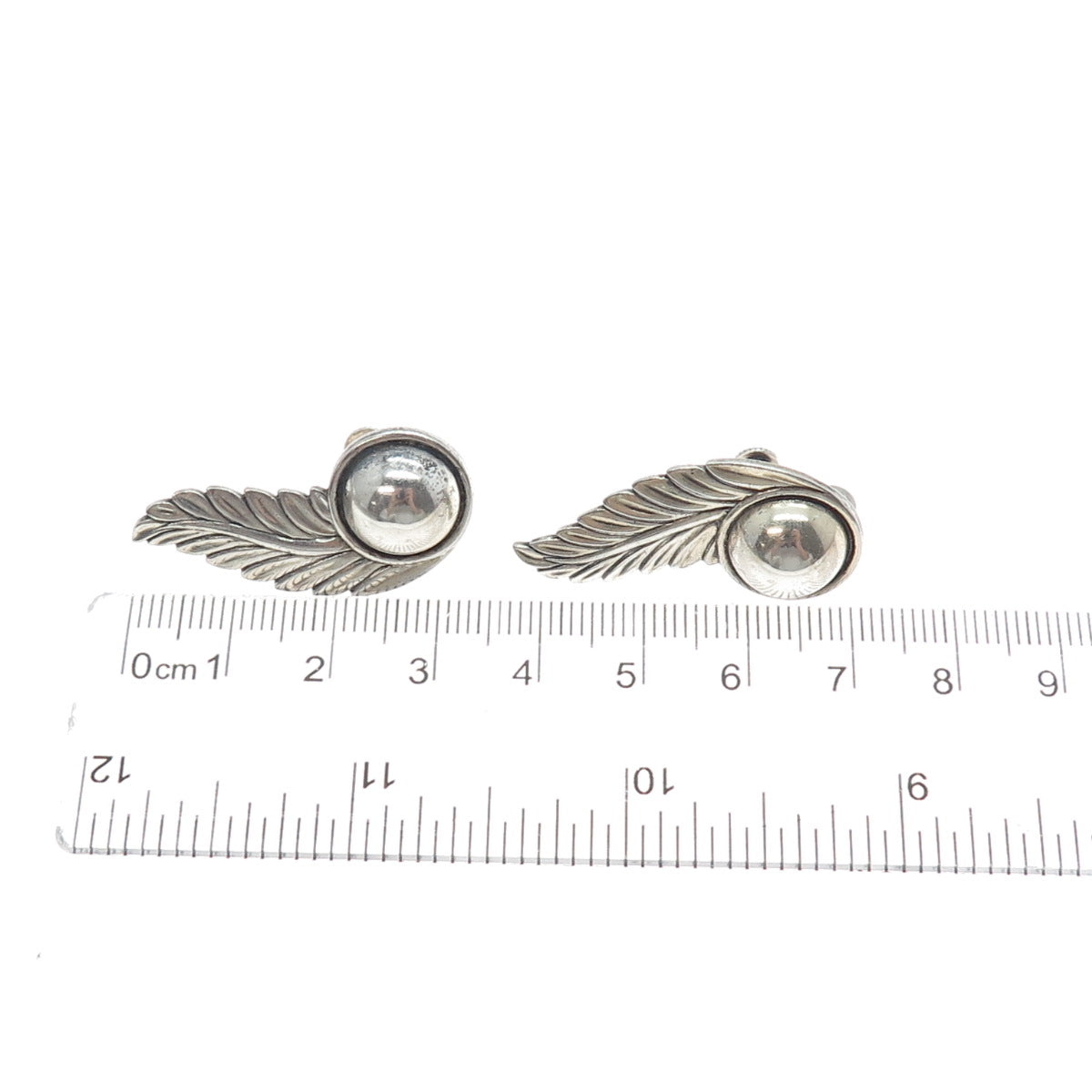 925 Sterling Silver Antique Art Deco Feather Oxidized Screw Back Earrings