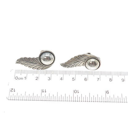 925 Sterling Silver Antique Art Deco Feather Oxidized Screw Back Earrings