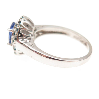 Sam 925 Sterling Silver Real Blue Diamond & Tanzanite Ring Size 8