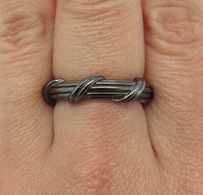 PETER THOMAS ROTH 925 Sterling Silver Black Rhodium Modernist Band Ring Size 7