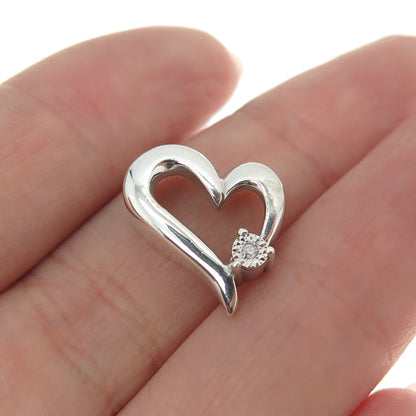 925 Sterling Silver Real Round-Cut Diamond Heart Minimalist Slide Pendant