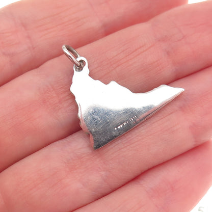 925 Sterling Silver Vintage Enamel Virginia State Map Mini Charm Pendant