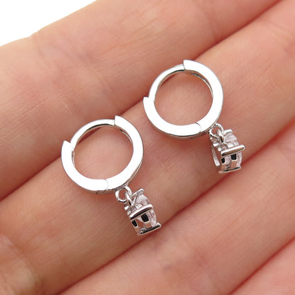 925 Sterling Silver Heart-Cut C Z Dangle Hoop Earrings