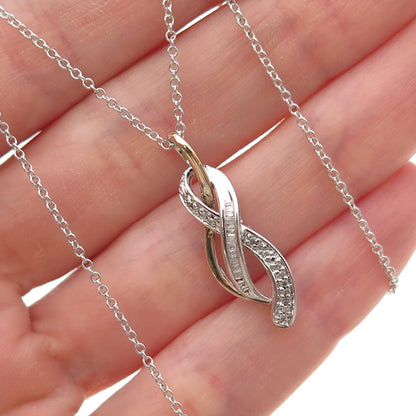 Sun 925 Sterling Silver 14K Gold Real Diamond Infinity Cable Chain Necklace 18"