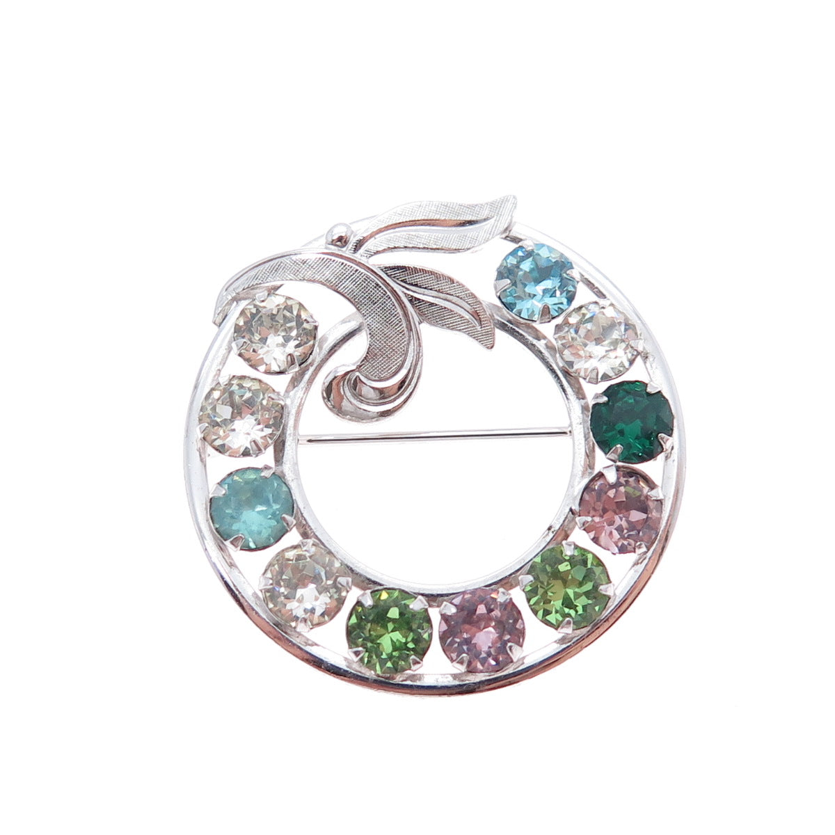 VAN DELL 925 Sterling Silver Antique Art Deco Multi-Color Rhinestone Pin Brooch