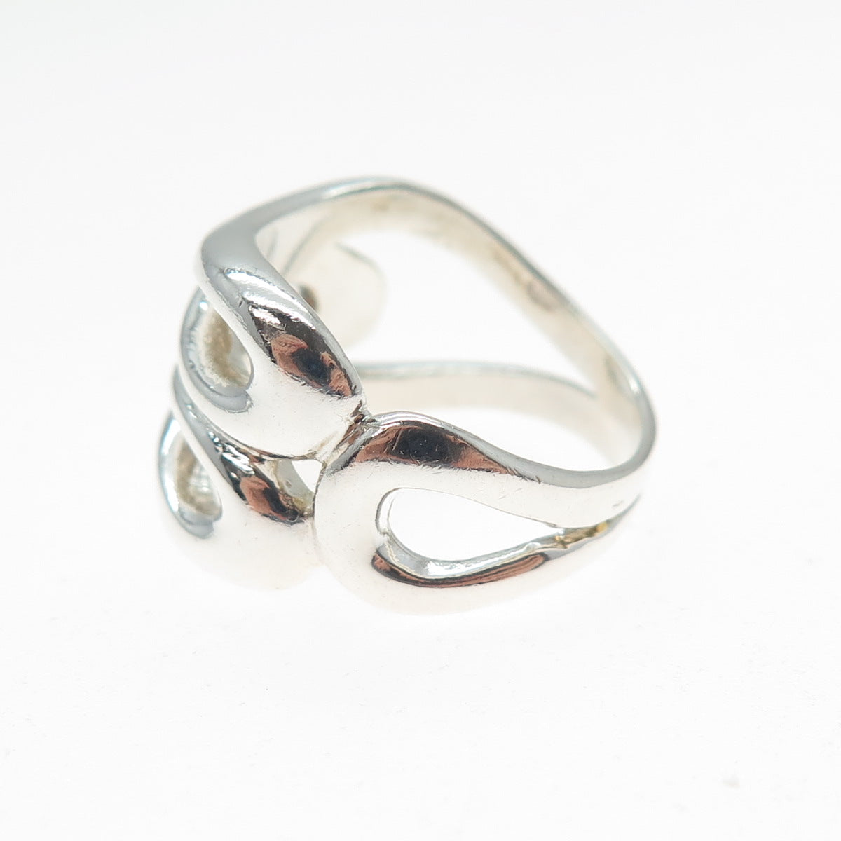 925 Sterling Silver Vintage Modernist Overlap Ring Size 7