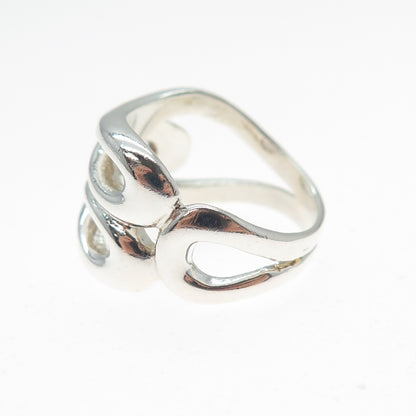 925 Sterling Silver Vintage Modernist Overlap Ring Size 7
