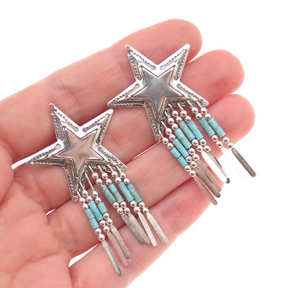 Quoc Turquoise Old Pawn 925 Sterling Silver Vintage Star Tribal Jacket Earrings