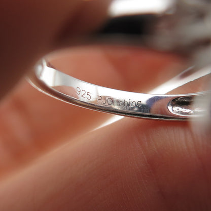 925 Sterling Silver Real Round-Cut Black Spinel Modernist Flower Ring Size 7.25