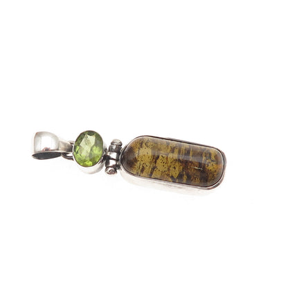 925 Sterling Silver Vintage Real Tourmaline & Peridot Modernist Charm Pendant