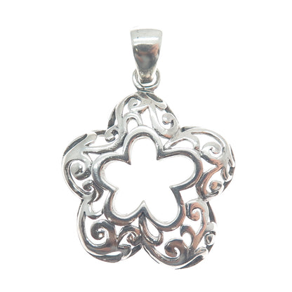 SX SALLY C 925 Sterling Silver Vintage Ornate Double Flower Pendant