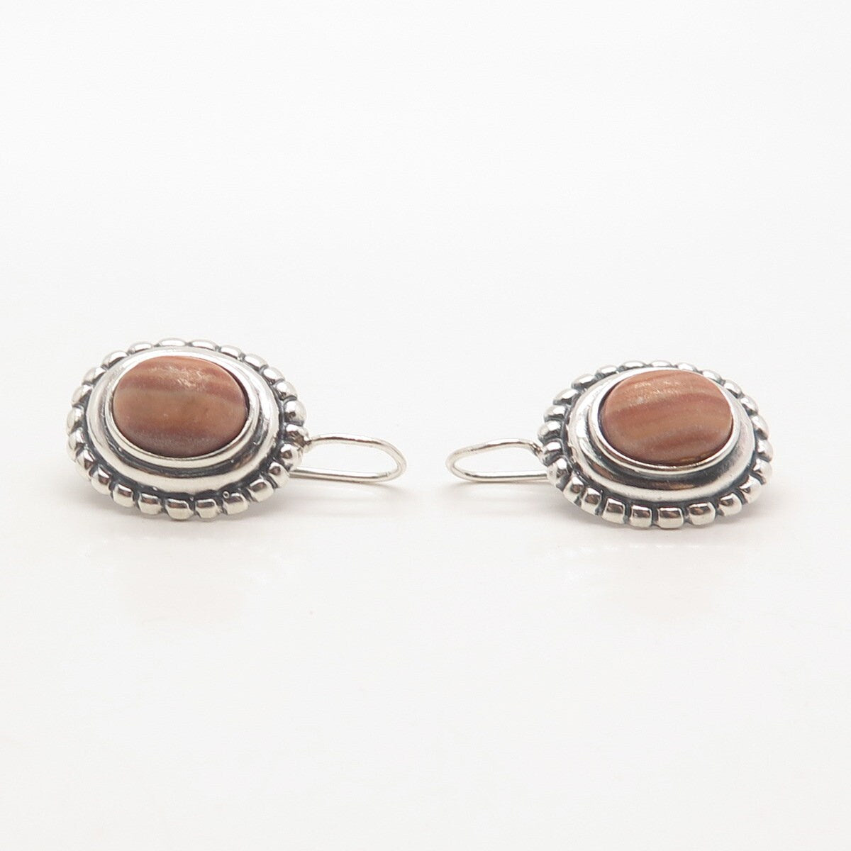 925 Sterling Silver Vintage Real Jasper Beaded Oval Earrings