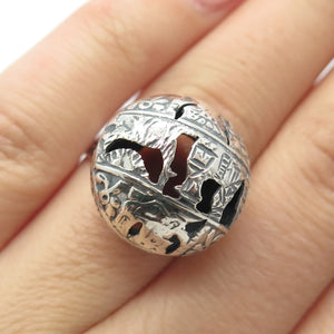 925 Sterling Silver Vintage Tribal Bead Adjustable Ring Size 7.25