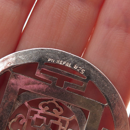 925 Sterling Silver Vintage Nepal Real Iolite Tibetan Mandala Oxidized Pendant
