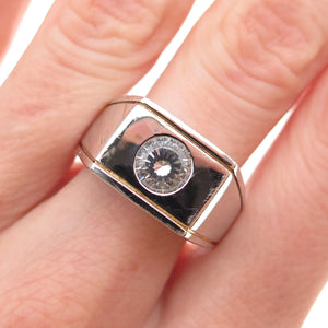 925 Sterling Silver Round-Cut C Z Signet Ring Size 9.25
