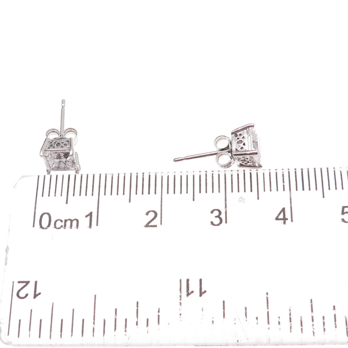 925 Sterling Silver Princess-Cut C Z Stud Earrings