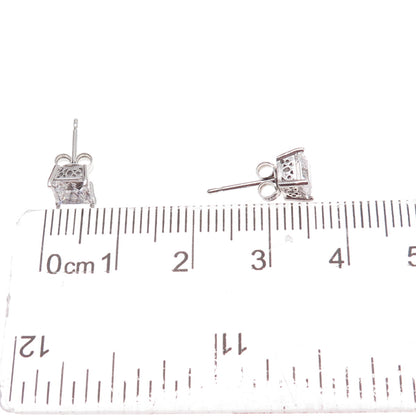 925 Sterling Silver Princess-Cut C Z Stud Earrings