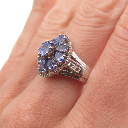 Chuck Clemency 925 Sterling Silver Real Tanzanite & White Topaz Ring Size 8