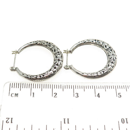 925 Sterling Silver Vintage Ornate Hinged Hoop Earrings