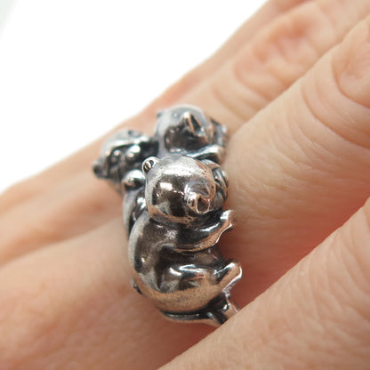 KABANA 925 Sterling Silver Vintage Kitty Cat Oxidized Ring Size 8