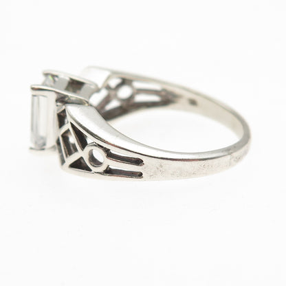 925 Sterling Silver Vintage Emerald-Cut C Z Promise Ring Size 7.5