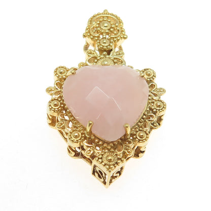 GTR Goudsmit 925 Sterling Silver Gold Plated Real Rose Quartz Heart Pendant