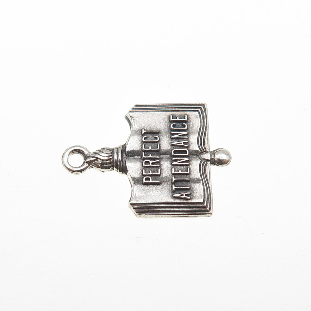 925 Sterling Silver Vintage Perfect Attendance Oxidized Mini Charm Pendant
