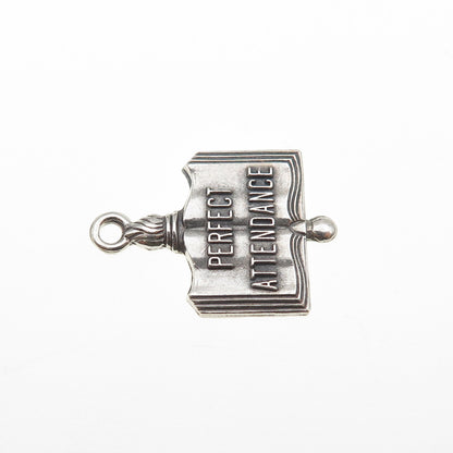 925 Sterling Silver Vintage Perfect Attendance Oxidized Mini Charm Pendant