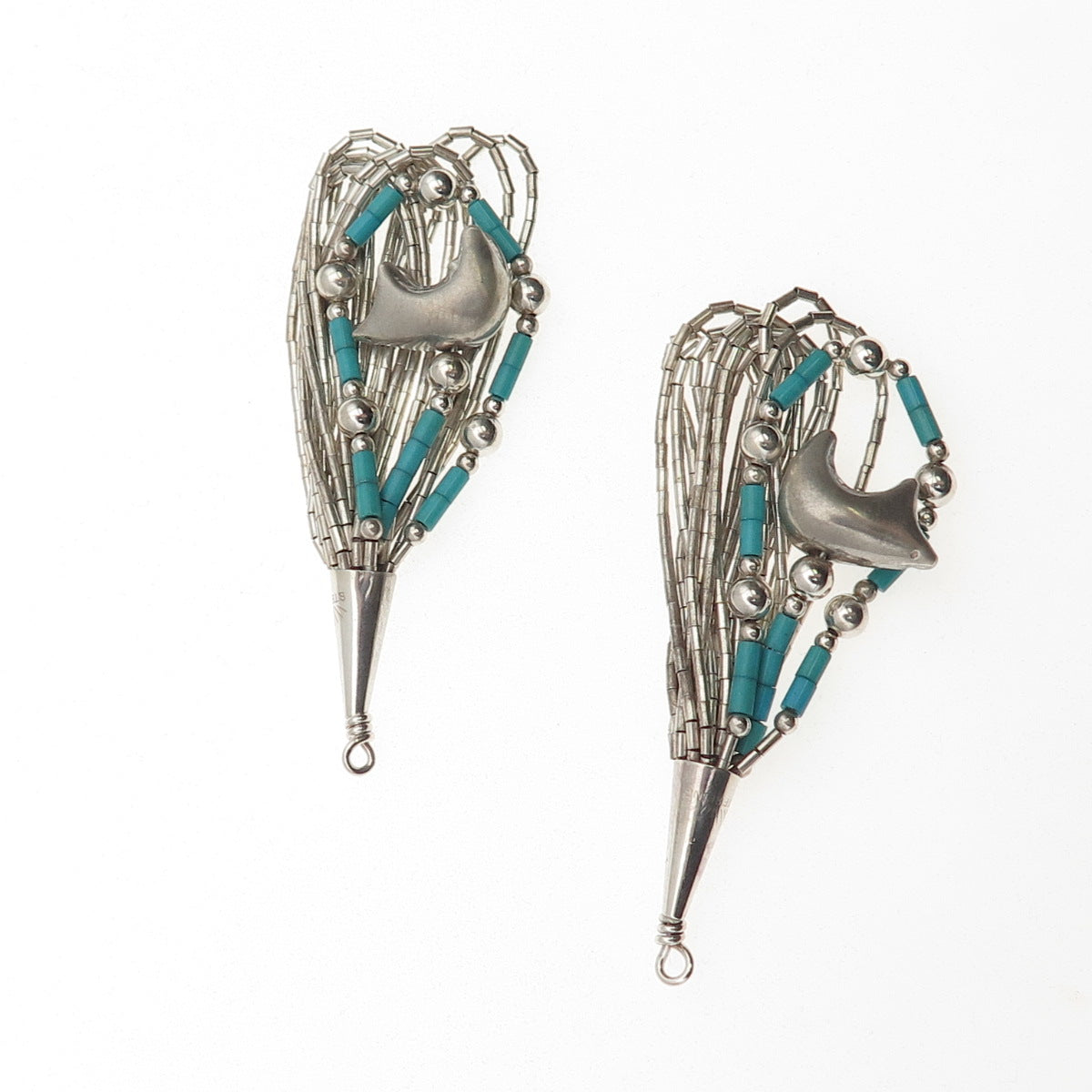 Sunrise Old Pawn Sterling Silver Vintage Turquoise Bear Liquid Chain Earrings