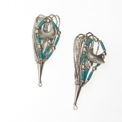 Sunrise Old Pawn Sterling Silver Vintage Turquoise Bear Liquid Chain Earrings