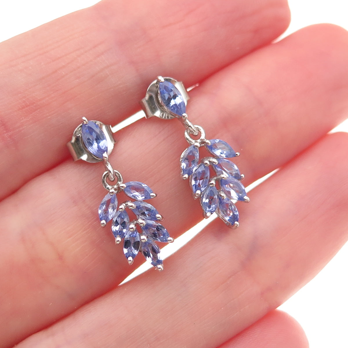Chuck Clemency 925 Sterling Silver Real Tanzanite Floral Dangle Earrings